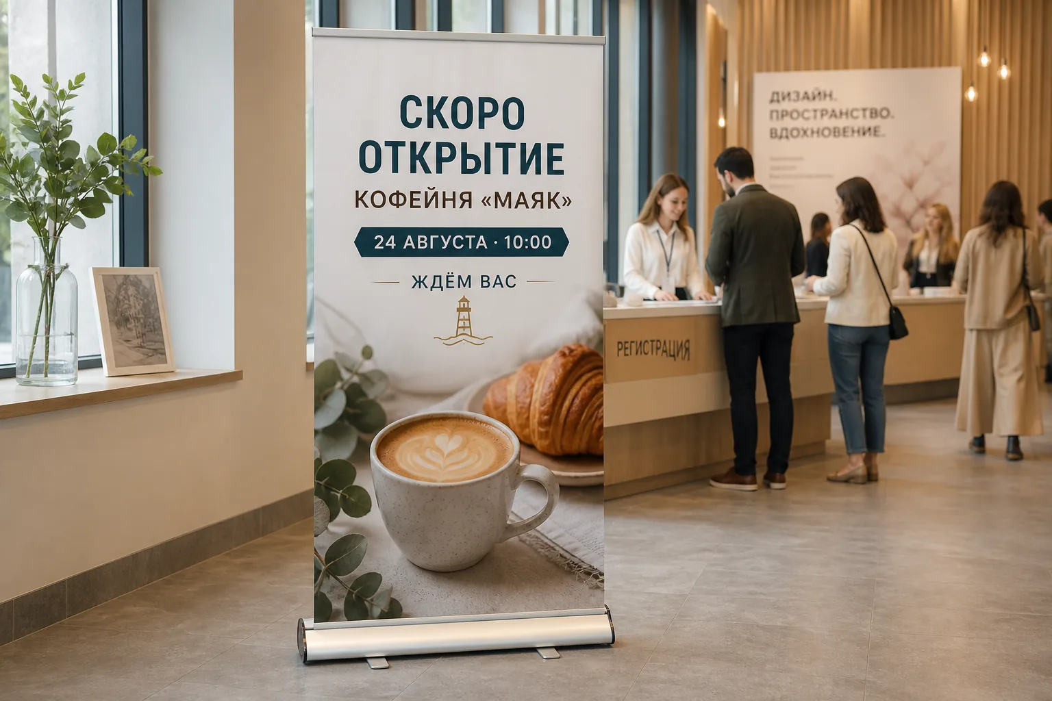 Roll-up с афишей мероприятия в зоне регистрации