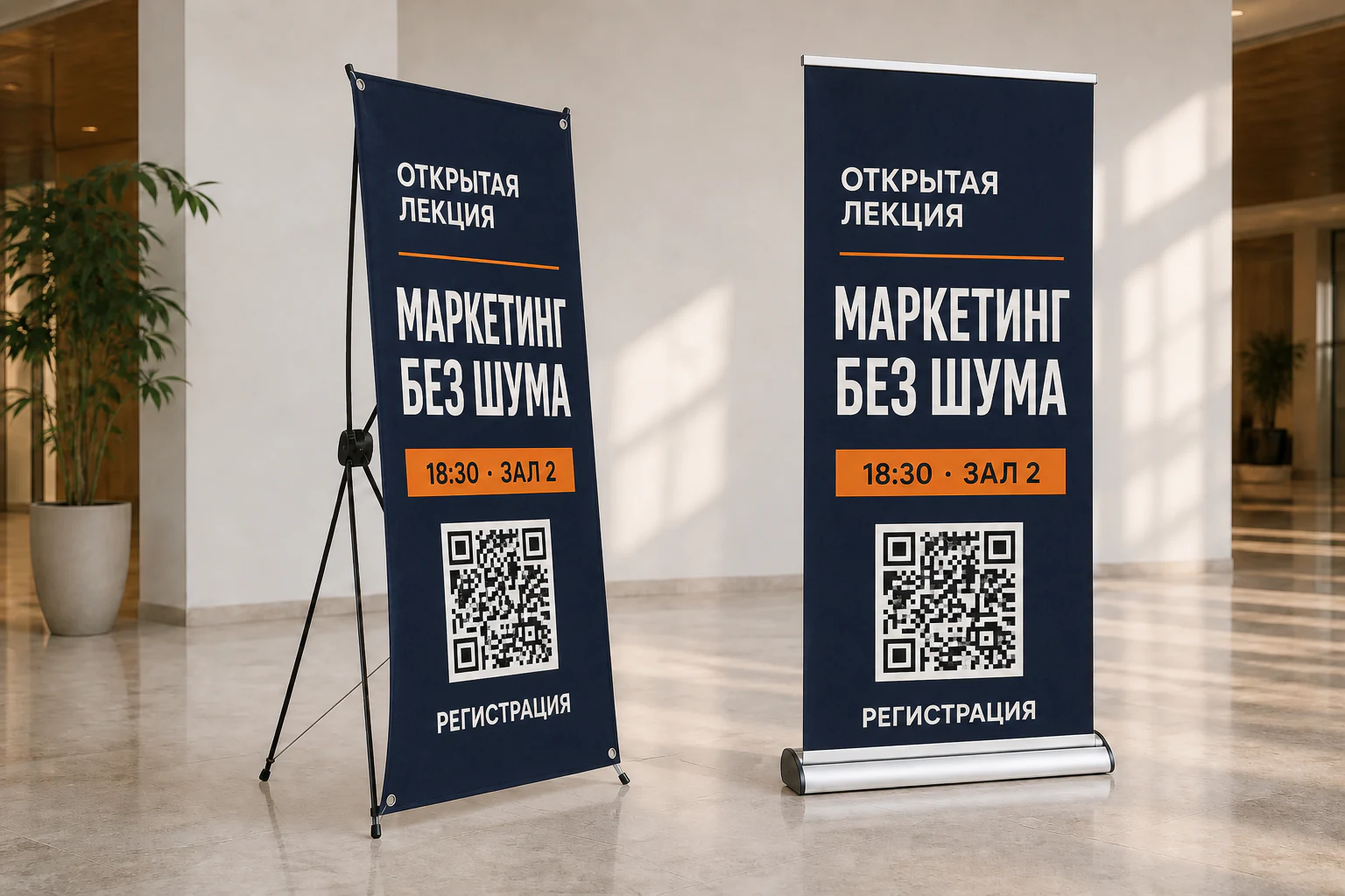 Стенд паук и Roll-up с одинаковым макетом делового мероприятия