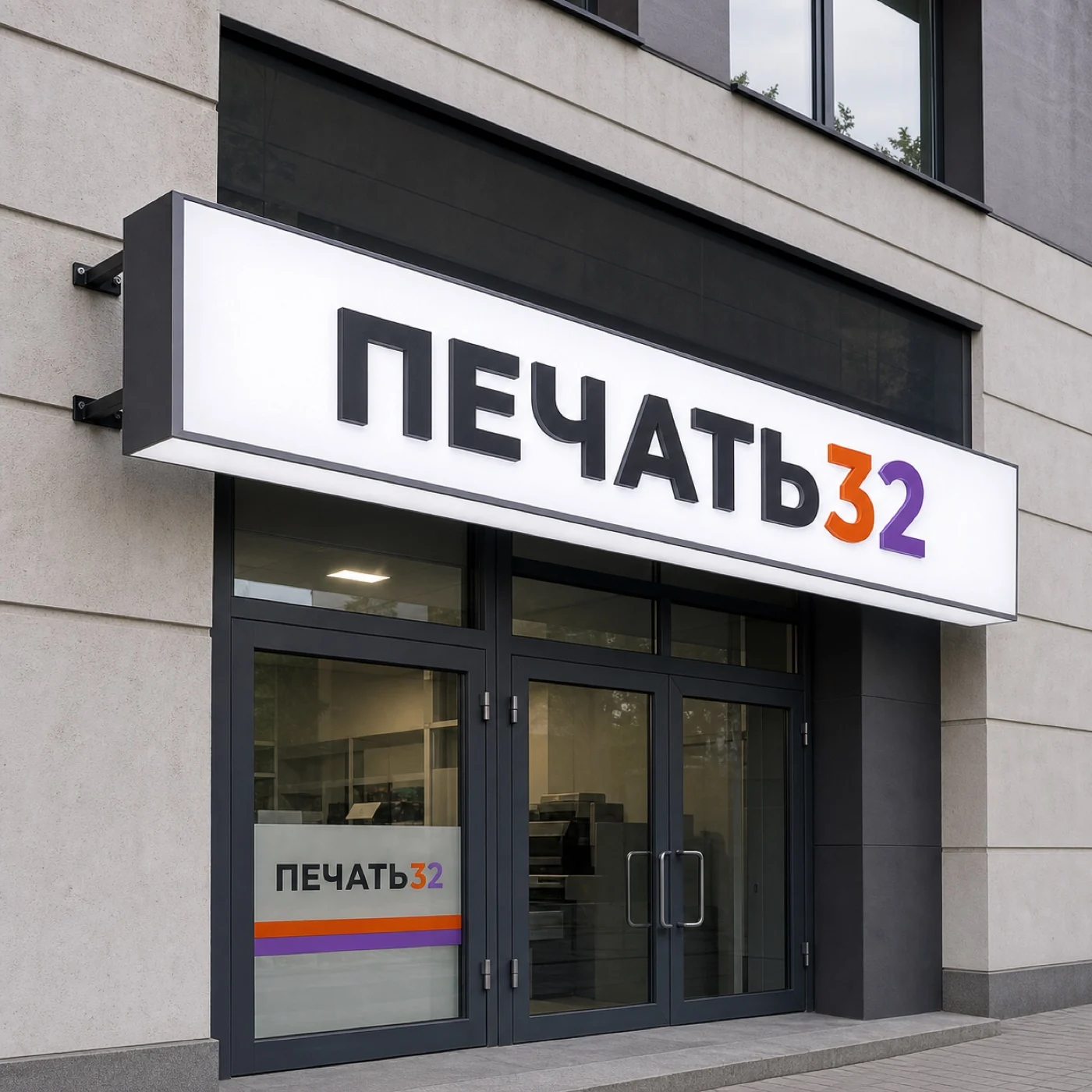 главный образец продукции: Вывески; Фирменная плоская фасадная вывеска без подсветки — ПЕЧАТЬ32, заказ с получением в Можайске, «Изготовление несветовых вывесок»